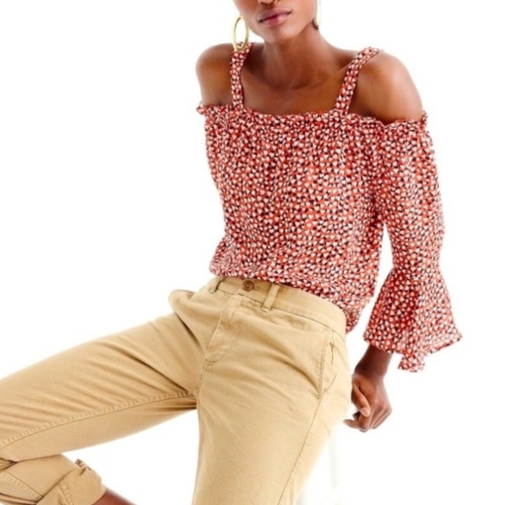 ❤️J. Crew 100% silk off the shoulder top with straps. Heart design. Size S. NWT.